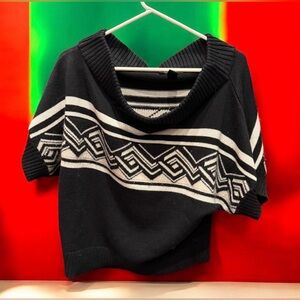 White House Black Market Black and White Cowl Neck short sleeve Sweater SMALL